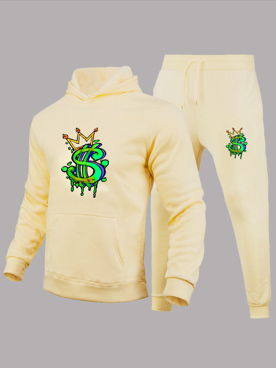 Herren Kapuzenpullover und Jogginghose Set mit kreativem Dollarzeichen-Motiv Echoarchiv