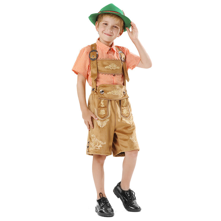 Unisex nan traditionelles Kinder Trachten-Set Lederhose mit Stickerei und kariertem Hemd Echo Archiv