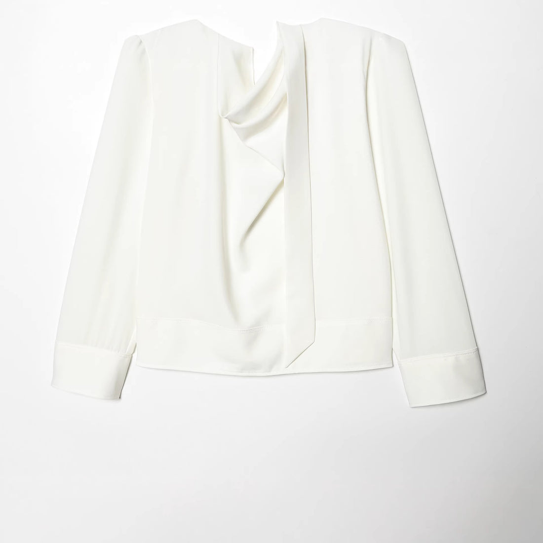 Damen schluppenbluse mit drapierter Knotenfront und breiten Manschetten – Élovi