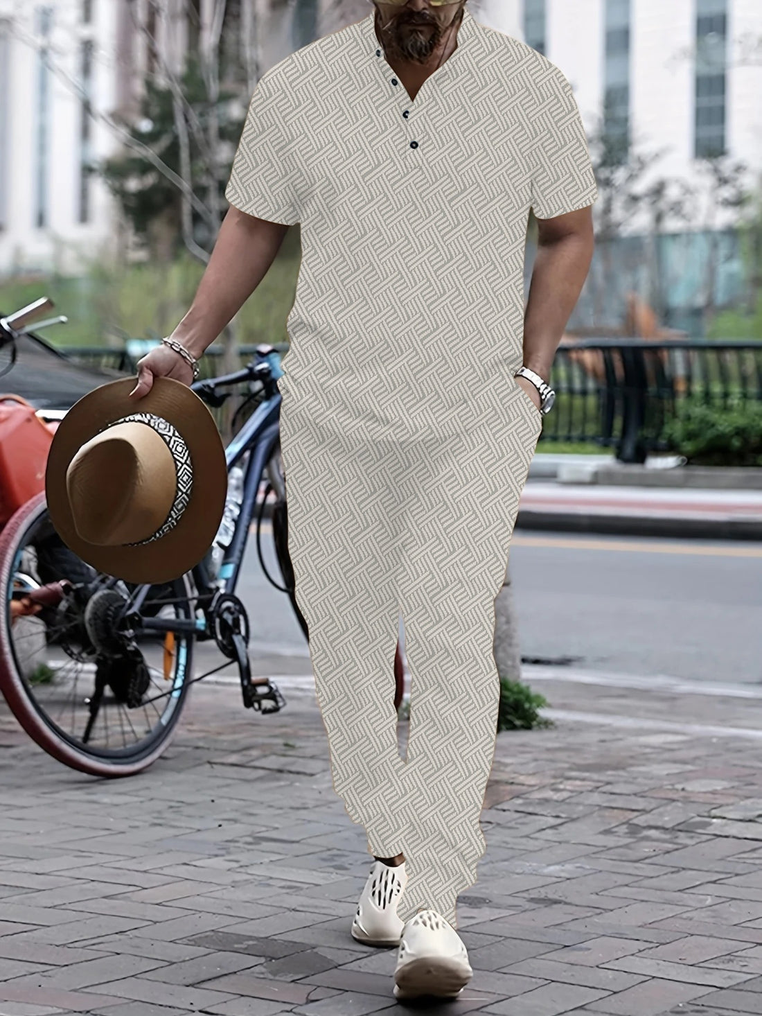 Herren Jumpsuit mit modischem Webmuster und praktischen Taschen – Marzano