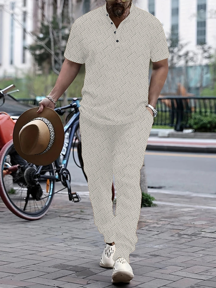Herren Jumpsuit mit modischem Webmuster und praktischen Taschen Echoarchiv