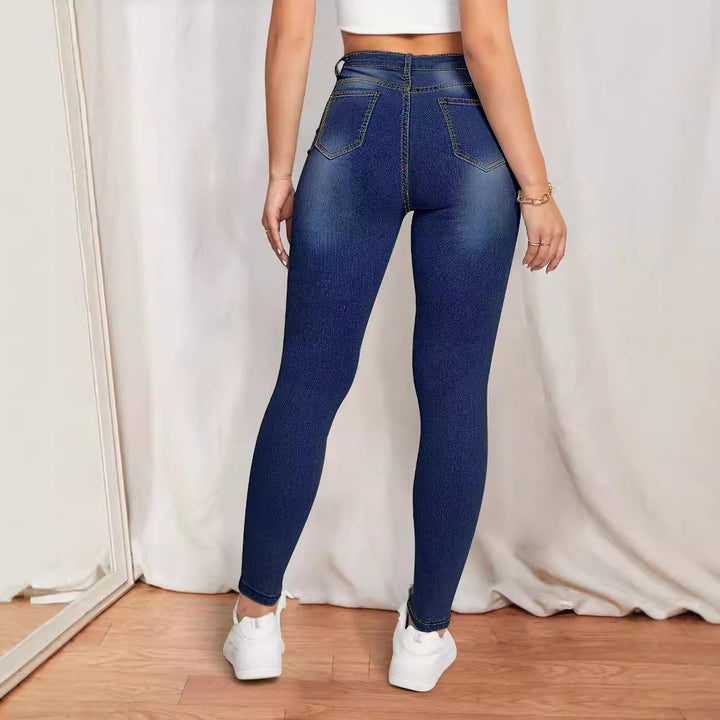 Damen High-Waist Skinny-Jeans mit aufgedruckten Margeriten und figurformendem Stretch Echo Archiv
