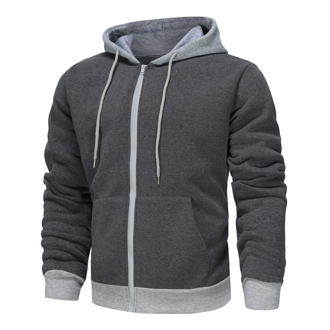 Herren Zip-Hoodie mit Kontrastfarbe und Kängurutasche – Cavarno