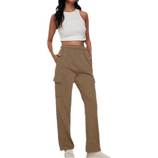 Damen nan lässige Cargo-Freizeithose mit weitem Bein elastischem Bund und aufgesetzten Taschen Echo Archiv