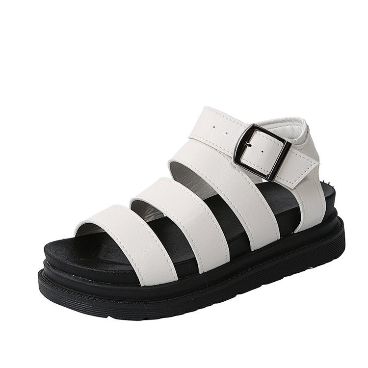 Damen Plateausandalen mit vier Riemen und verstellbarer Metallschnalle Echo Archiv