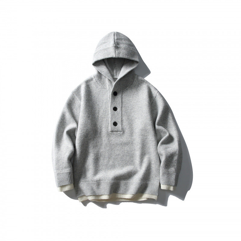 Unisex Strick‑Kapuzenpullover mit halber Knopfleiste, geripptem Saum und zweilagigem Abschluss Echo Archiv