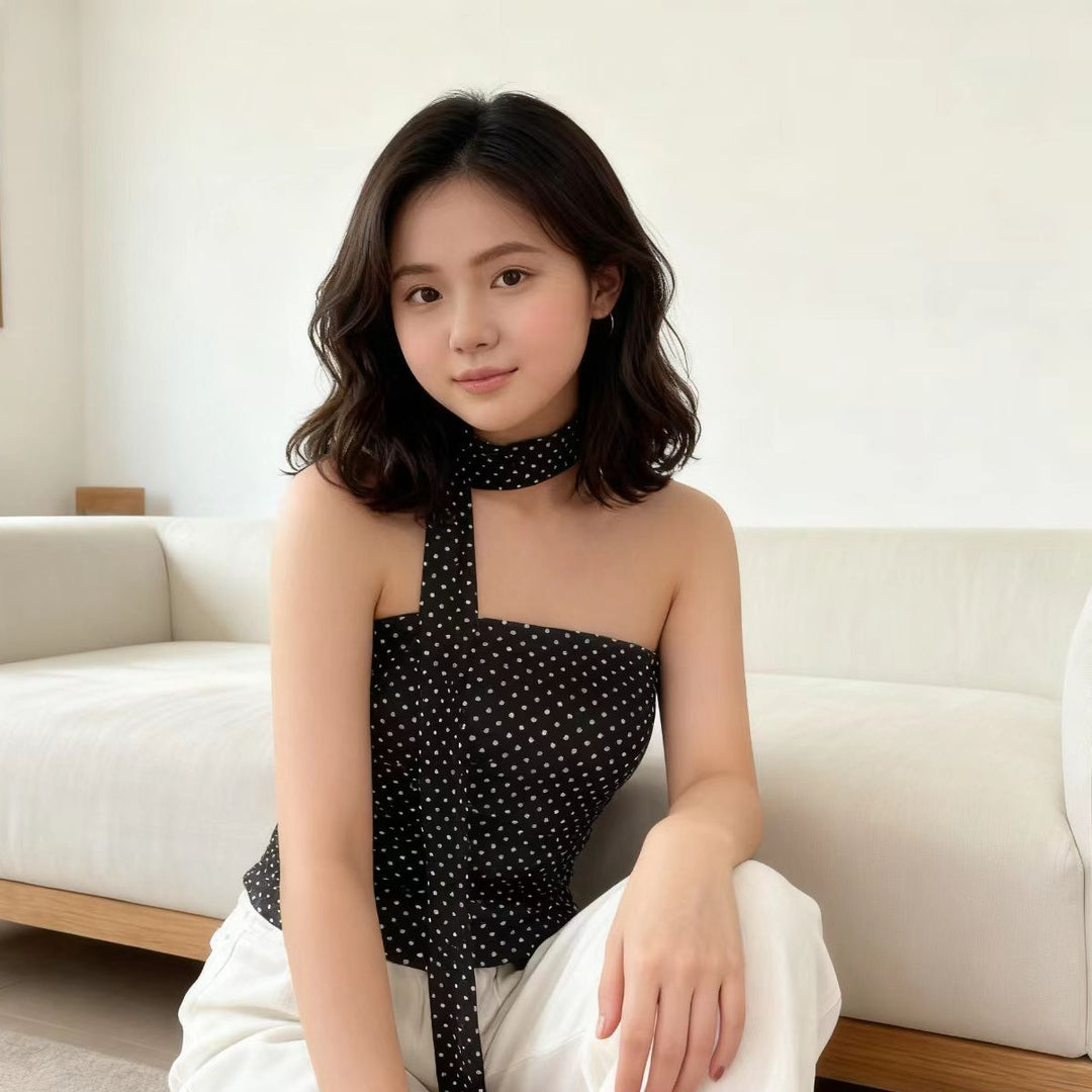 Damen Elegantes Polka-Dots Oberteil mit schmalem Bandeau und formenden Details Echo Archiv