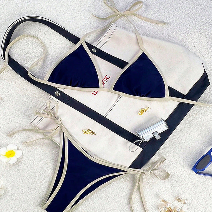 Damen Triangel-Bikini mit kontrastierenden Trägern Echoarchiv