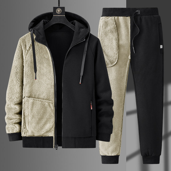 Herren fleecegefüttertes Freizeit-Jogginganzug-Set mit Kapuzenjacke und konisch geschnittener Jogginghose Echoarchiv