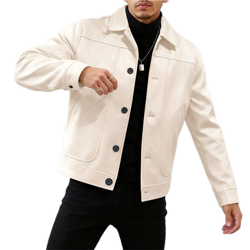 Herren nan moderner Trucker-Overshirt aus Velourslederimitat mit Ziernähten und aufgesetzten Taschen Echo Archiv
