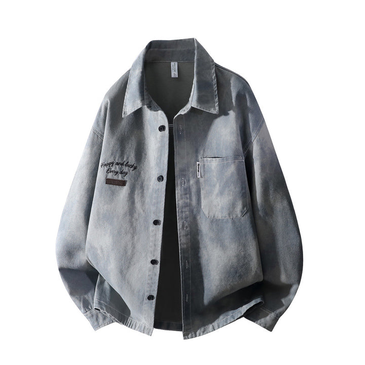Herren Vintage-inspirierte Canvas-Überhemdjacke mit used-washed Effekt, kastiger Passform & aufgesetzter Brusttasche Echoarchiv