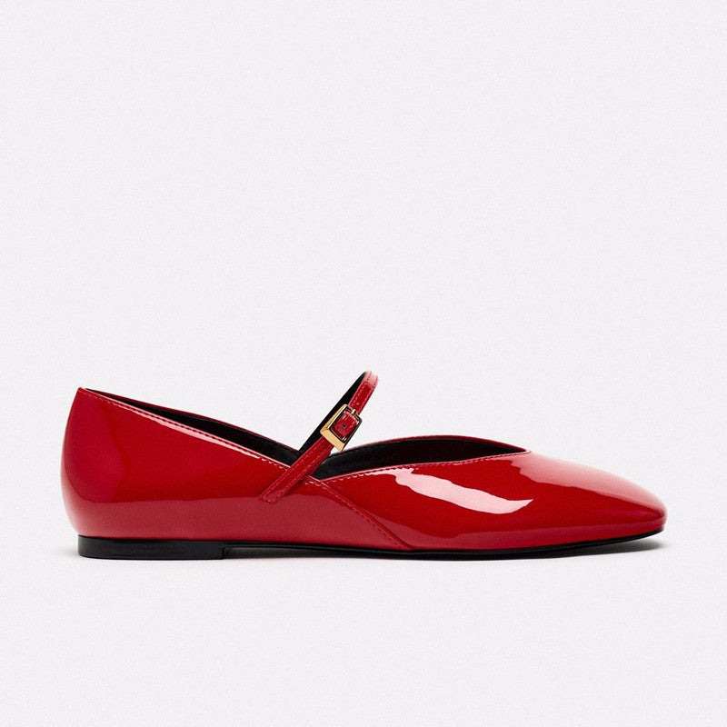 Damen elegante Lack-Mary-Jane-Ballerinas mit feiner Metallschnalle und spitzer Vorderkappe – Lioré