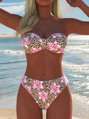 Damen Bandeau-Bikini mit floralem und animalischem Design Echo Archiv