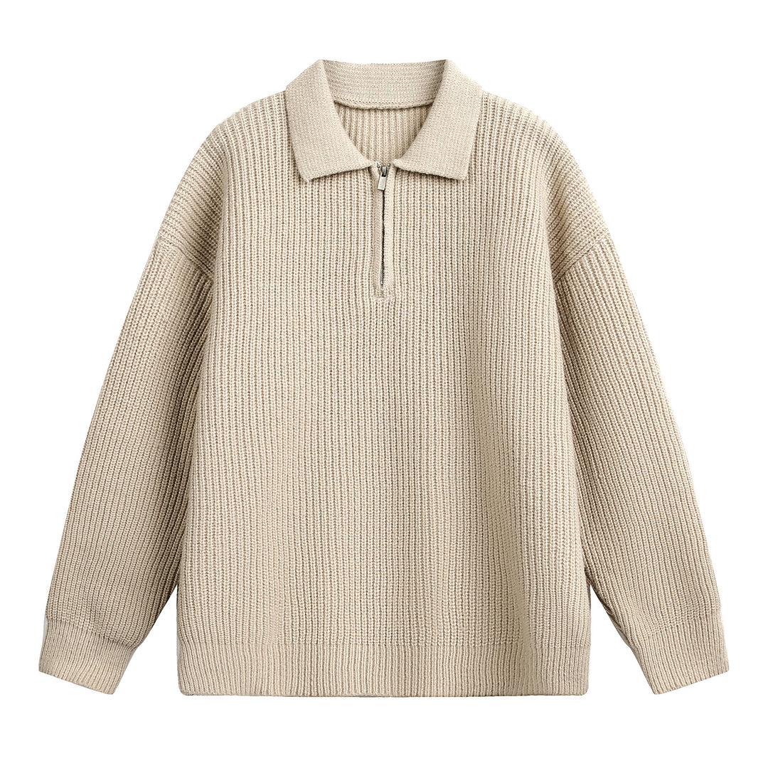 Unisex Boxy-Rippenpullover mit Polokragen und kurzem Metall-Halbzip Echo Archiv
