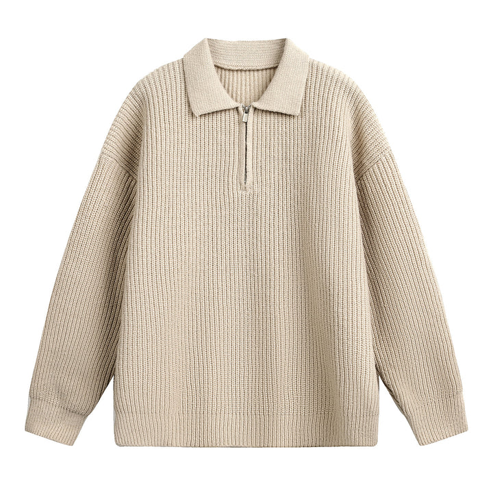 Unisex Boxy-Rippenpullover mit Polokragen und kurzem Metall-Halbzip Echo Archiv