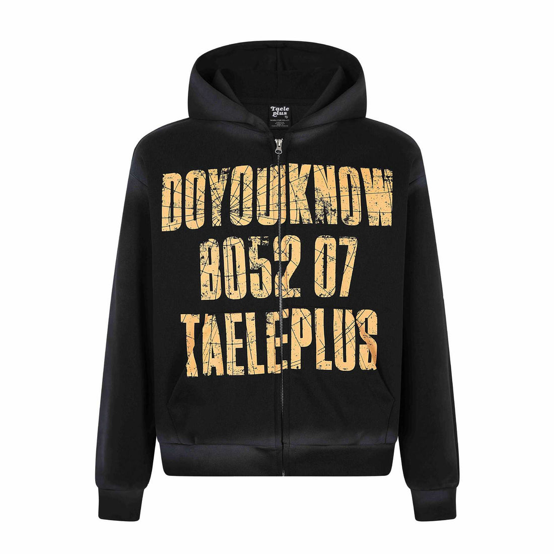 Unisex Kapuzenjacke mit durchgehendem Reißverschluss, großem Typo‑Print und Kängurutasche Echoarchiv