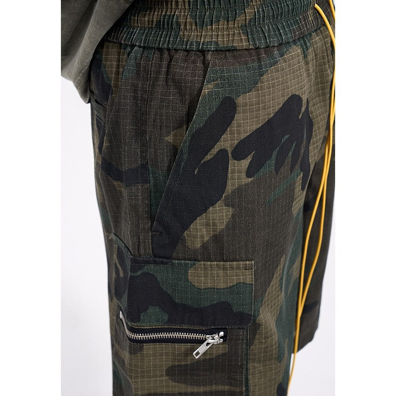 Herren nan Cargo-Shorts im Camouflage-Ripstop mit Elastikbund, Tunnelzug und Reißverschlusstaschen Echo Archiv