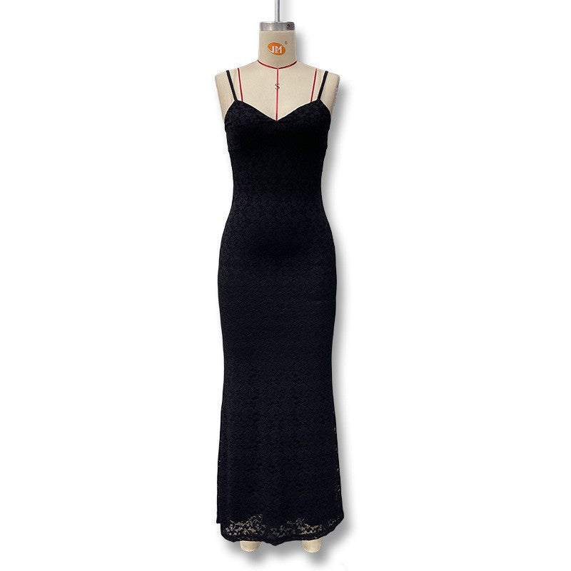 Damen Spitzen-Maxi-Kleid mit verführerischer Silhouette und Spaghettiträgern Echo Archiv