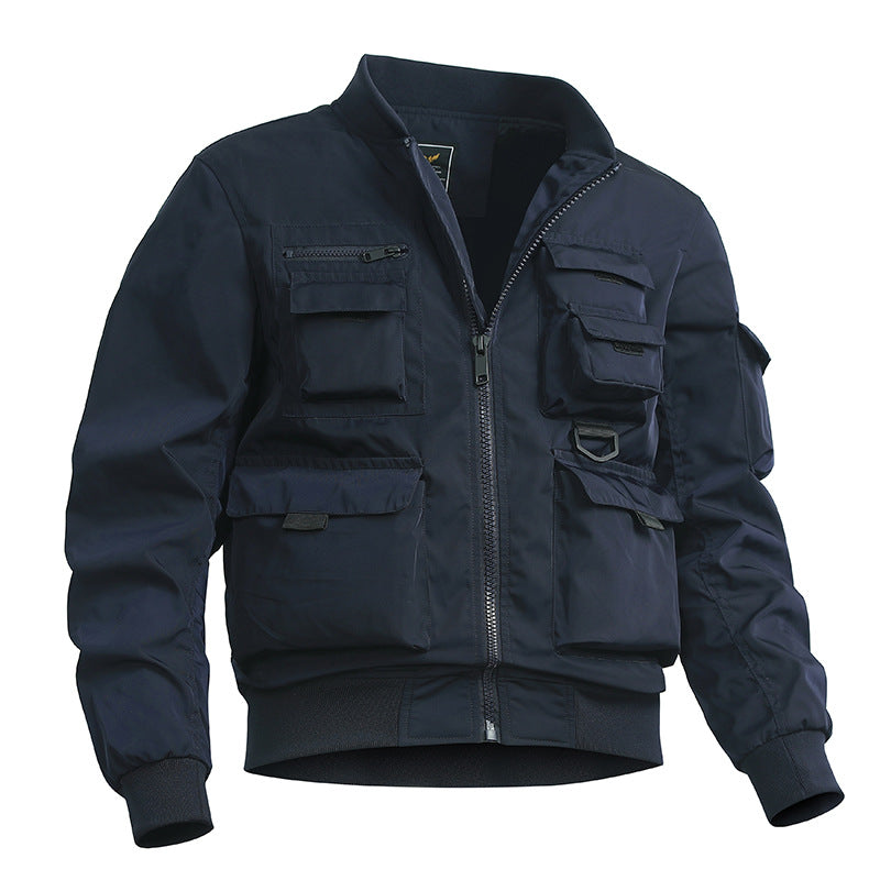 Herren Taktische Multitaschen-Bomberjacke mit Reißverschluss und elastischem Saum – Brevano