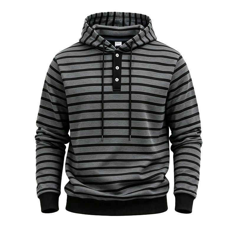 Herren Kapuzenpullover mit Knopfleiste und modischem Streifenmuster Echoarchiv