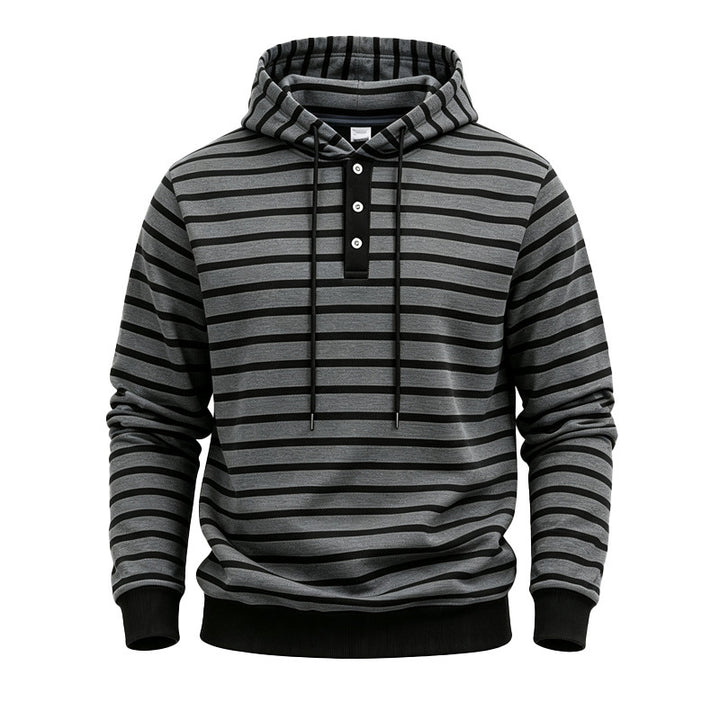 Herren Kapuzenpullover mit Knopfleiste und modischem Streifenmuster Echoarchiv