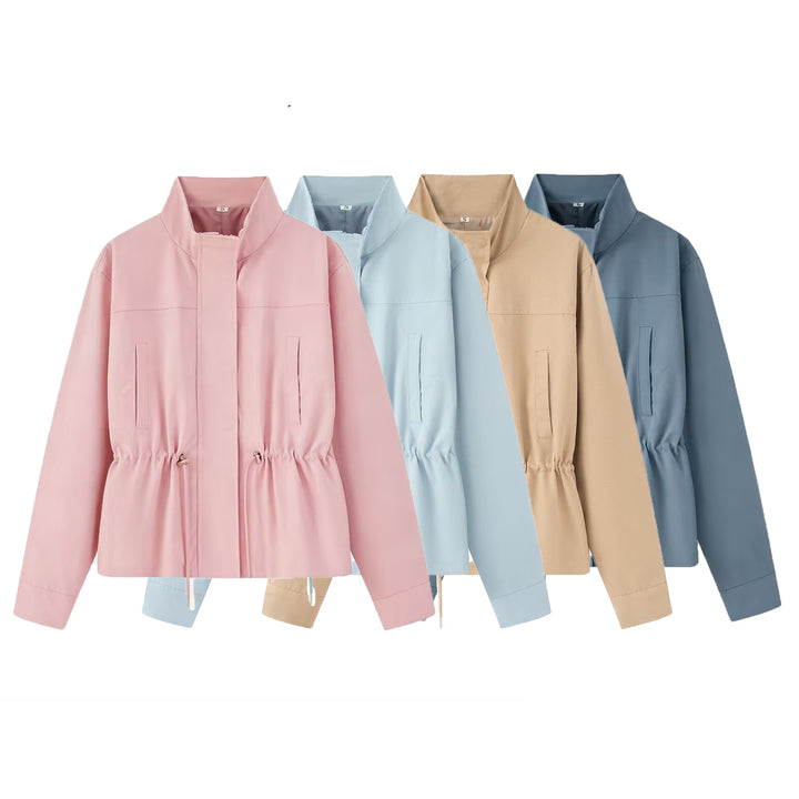 Damen Leichte Wind- und Regenjacke mit Tunnelzug-Taille und Stehkragen Echo Archiv