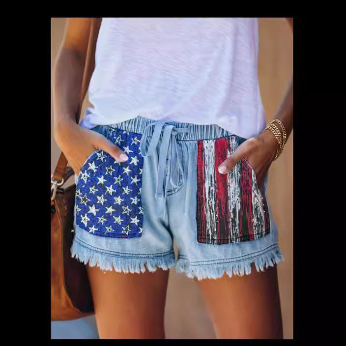 Damen Denim-Shorts mit kreativen Taschen Echo Archiv