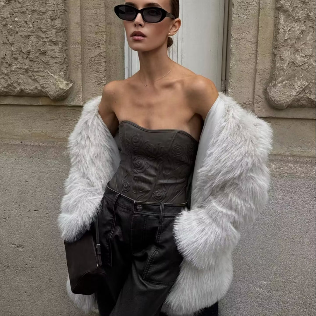 Damen Faux-Fur-Mantel mit Oversize-Schalkragen und langem, taillenfreiem Schnitt Echo Archiv