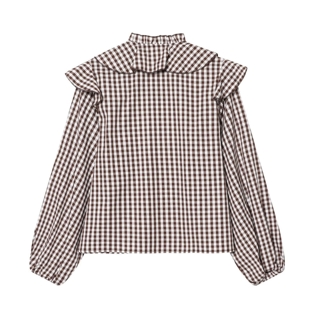 Damen Rüschenshirt mit klassischen Karomuster und eleganten Bindebändern Echo Archiv