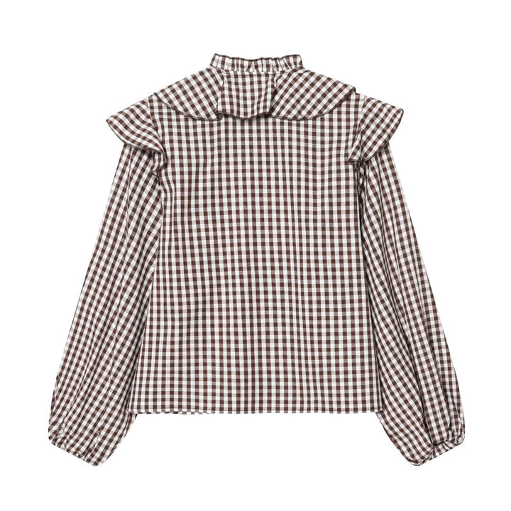 Damen Rüschenshirt mit klassischen Karomuster und eleganten Bindebändern Echo Archiv