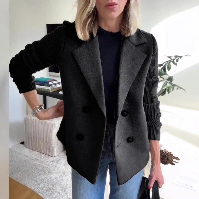 Damen Doppelreihige Blazer-Weste mit breitem Revers und gerippten Strickärmeln Echo Archiv