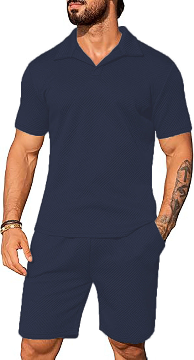 Herren lässiges Kurzarm-Set mit modischem Design und strukturiertem Oberteil Echoarchiv