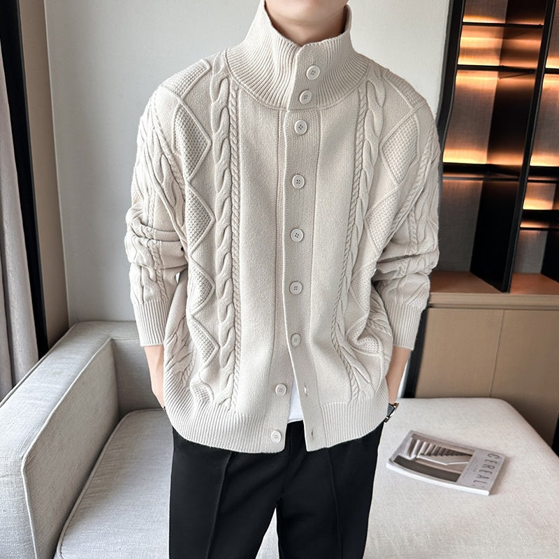 Herren modischer Strickjacke mit Zopfmuster und modernem Kragen Echoarchiv