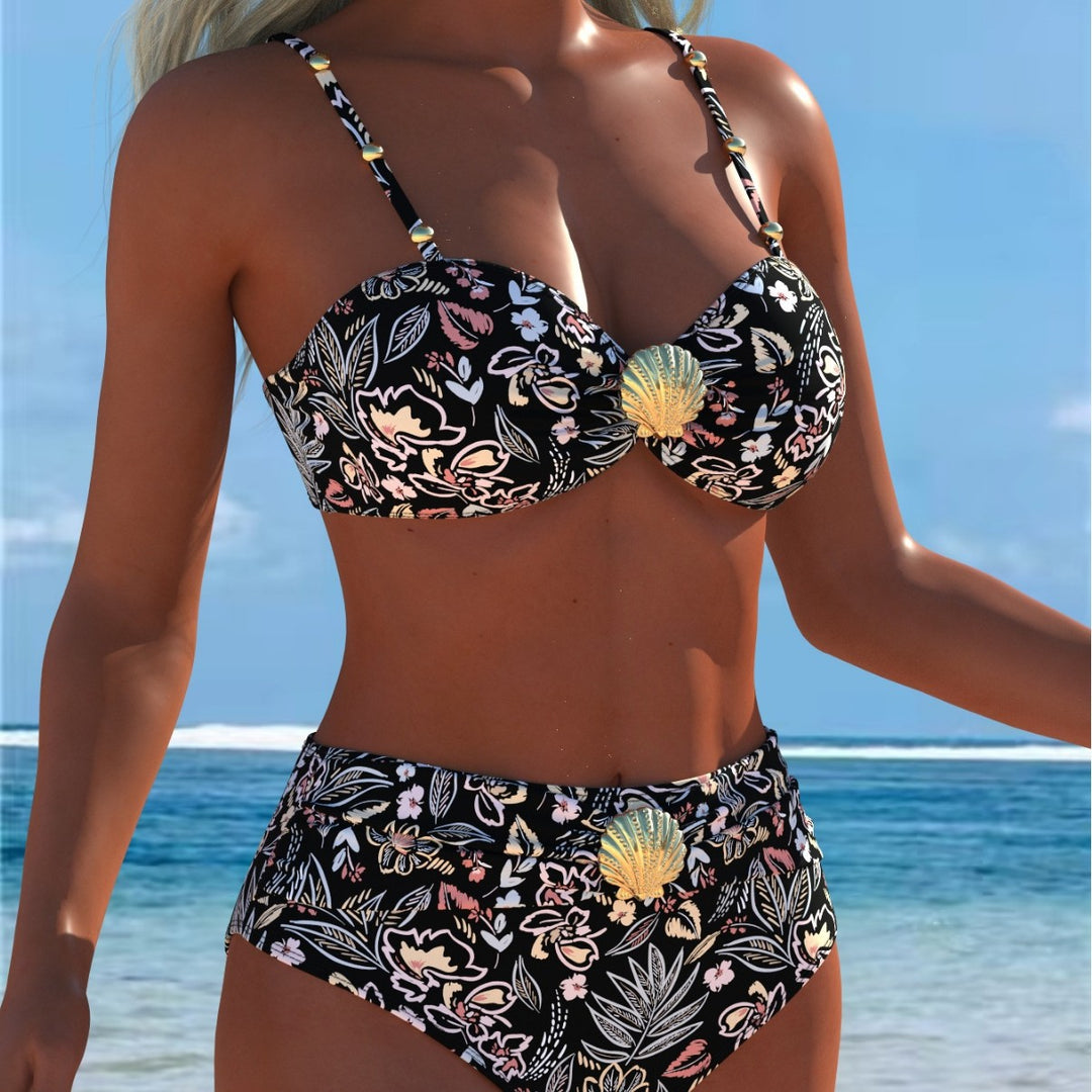 Damen Balconette-Bikini mit hohem Taillen-Schnitt und dekorativem Muschel-Detail Echo Archiv