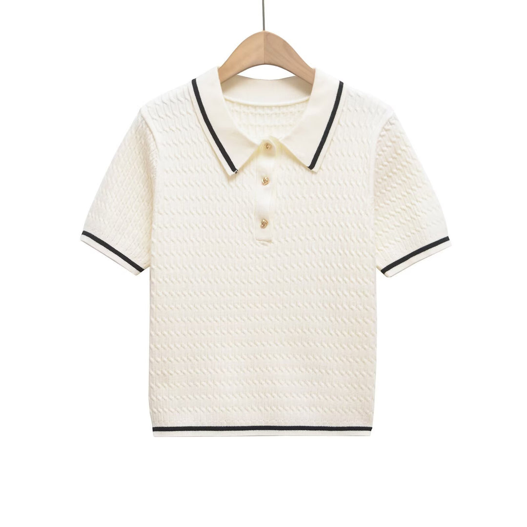 Damen Poloshirt mit strukturiertem Material und edlen Knopfdetails Echo Archiv