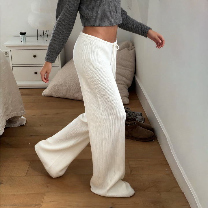 Damen nan lässige Lounge-Hose mit weitem Bein, elastischem Tunnelzugbund und feinem Rippstrick Echo Archiv