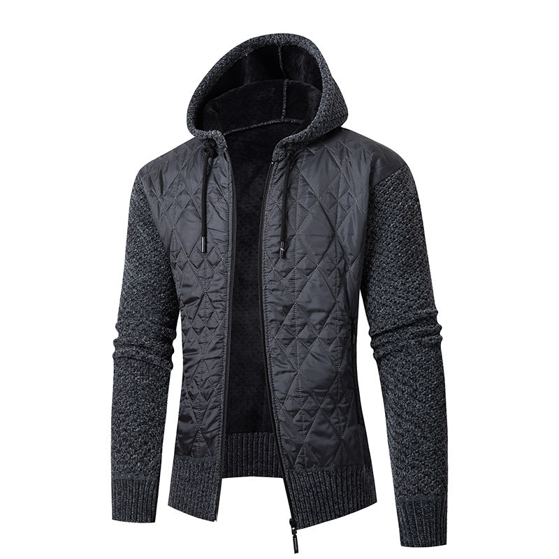 Herren nan gesteppte Kapuzenjacke mit wattierter Front, Strickärmeln und Teddyfutter Echo Archiv