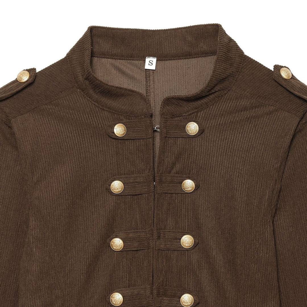Damen taillierte Military-Jacke im Cord-Look mit Stehkragen und goldfarbener Zierknopfleiste – Célinea