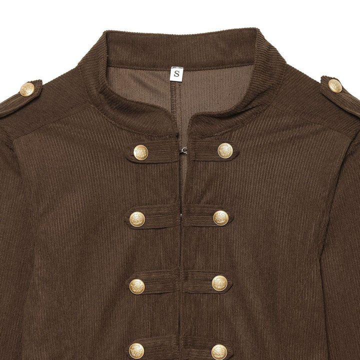 Damen taillierte Military-Jacke im Cord-Look mit Stehkragen und goldfarbener Zierknopfleiste – Célinea