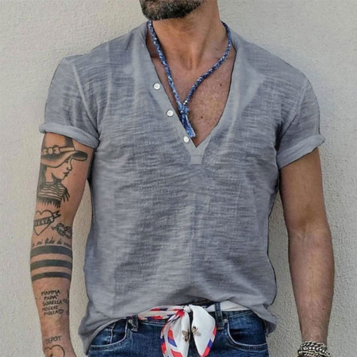 Herren Kurzarm-Henley-T-Shirt mit atmungsaktivem Design und praktischen Knöpfen Echoarchiv