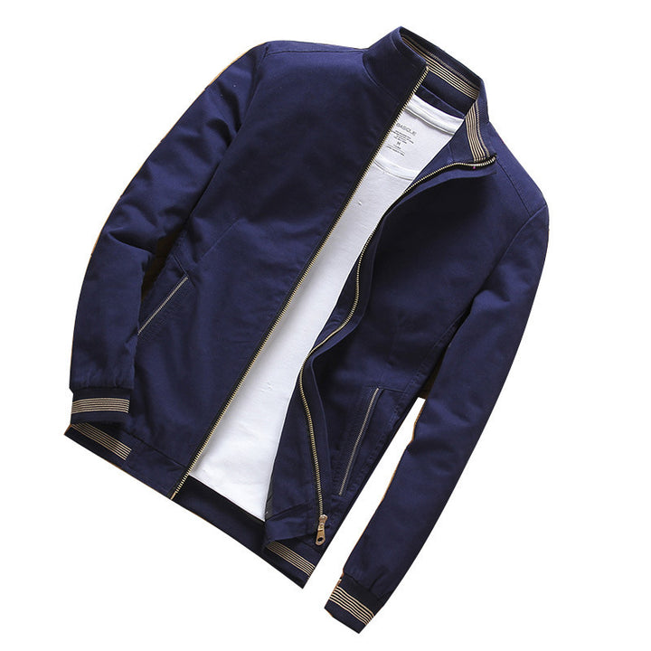Herren Casual-Canvas Blouson mit Stehkragen, Reißverschluss und Rippabschlüssen – Taviero