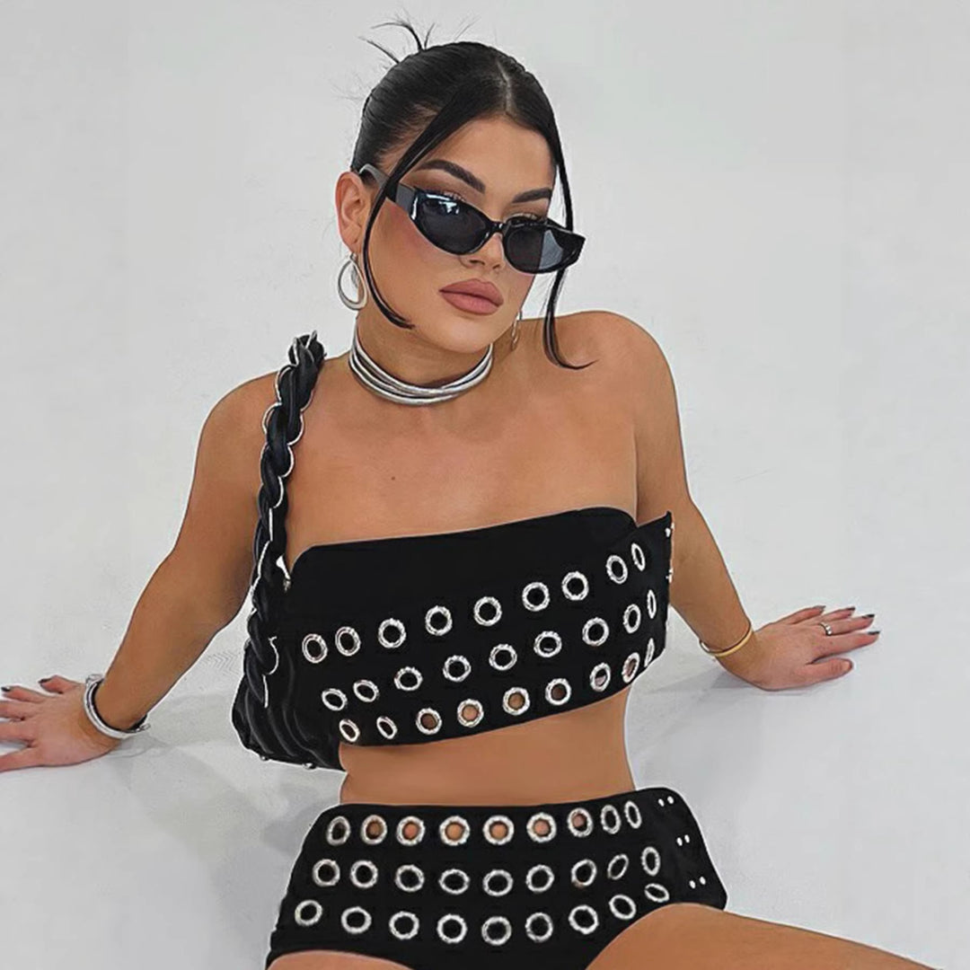 Damen Modische Shorts mit auffälliger Ösenverzierung Echo Archiv