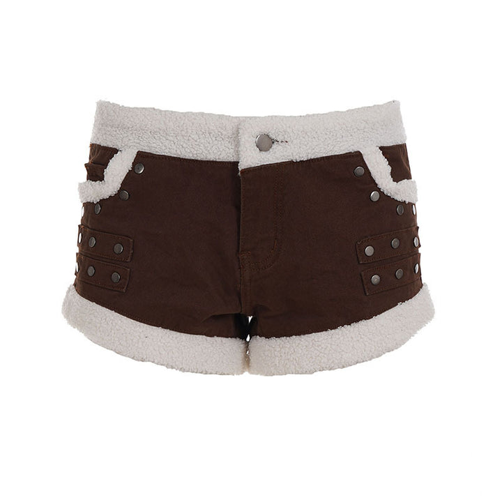 Damen Zarte Biker-Shorts mit Fleece-Besatz und Metallnieten Echo Archiv