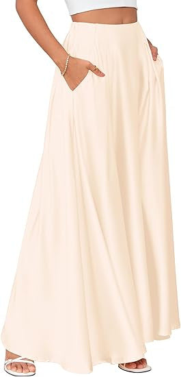 Damen Maxirock mit Taschen und taillenbetontem hoher Bund aus fließendem Chiffon Echoarchiv