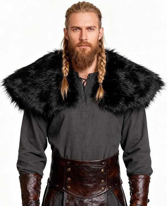 Herren Schultercape im Wiking‑/LARP‑Stil aus hochwertigem Kunstpelz mit breitem Umlegekragen Echo Archiv