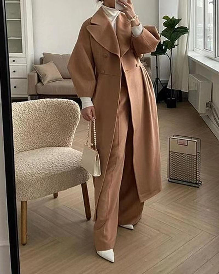 Damen nan taillierter Doppelreihiger Trenchcoat mit weitem Ärmel und hohem Beinschlitz Echo Archiv