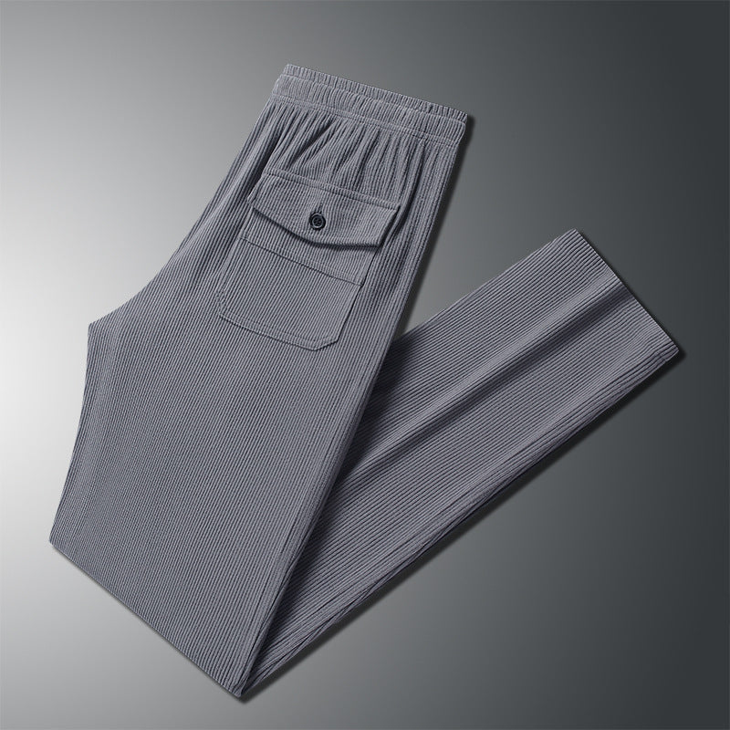 Herren Geradlinige Rib-Struktur Lounge-Hose mit Elastikbund und Klappentasche Echo Archiv