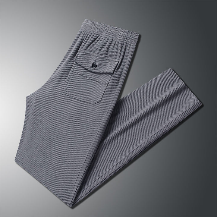 Herren Geradlinige Rib-Struktur Lounge-Hose mit Elastikbund und Klappentasche Echo Archiv