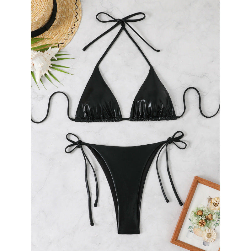Damen Glänzender Triangel-Bikini mit verstellbaren Trägern Echo Archiv
