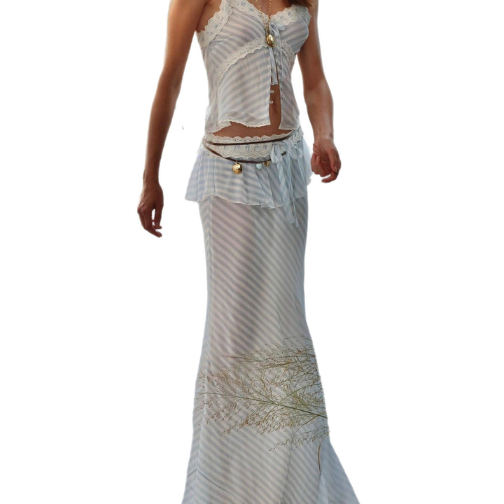 Damen Elegantes Etuikleid mit Rüschen und transparenten Einsätzen Echo Archiv